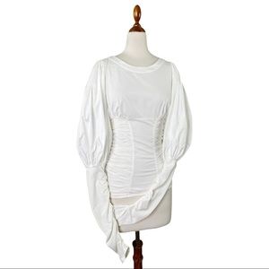 Anne Fontaine Paris White Claudia Ruched Balloon Sleeve Blouse Size 38 Small